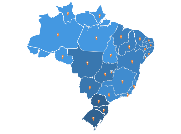 Mapa do Brasil com alfinetes em todos os estados